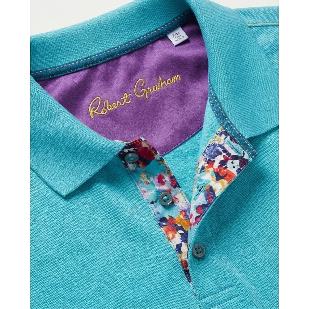 Robert Graham Mens 3XL Turquoise Blue Polo Shirt Preppy Golfcore *Spot on chest*